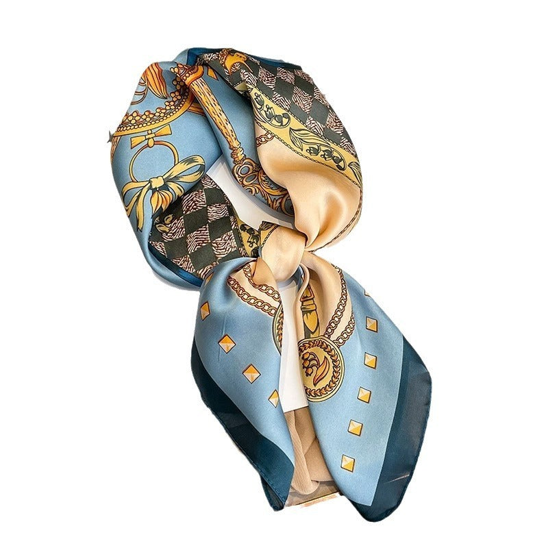 Small square scarf, chain print, versatile silk scarf, women's fashionable temperament scarf, neck scarf